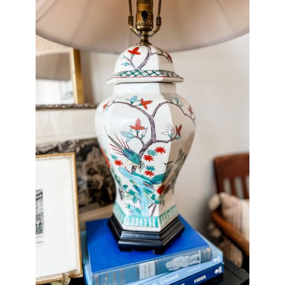 Famille Rose-Inspired Ginger Jar Lamp with Pleated Shade - Picture 2 of 7